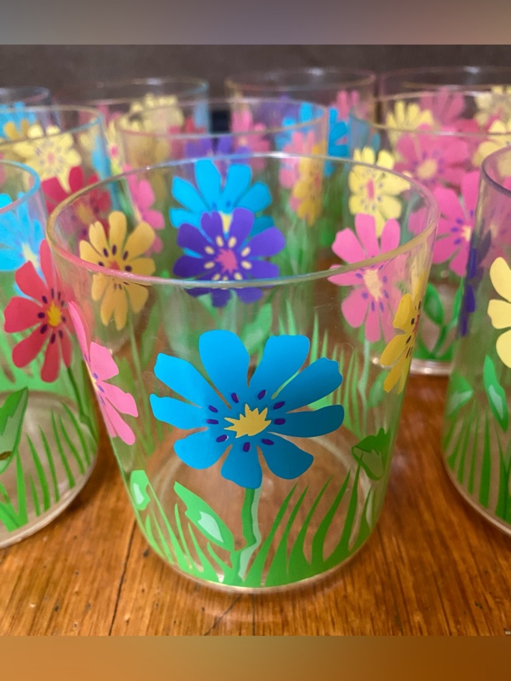 Retro 70s Vtg Drinking Tumblers Glasses  Floating Flower Summer Set-13 Poolside
